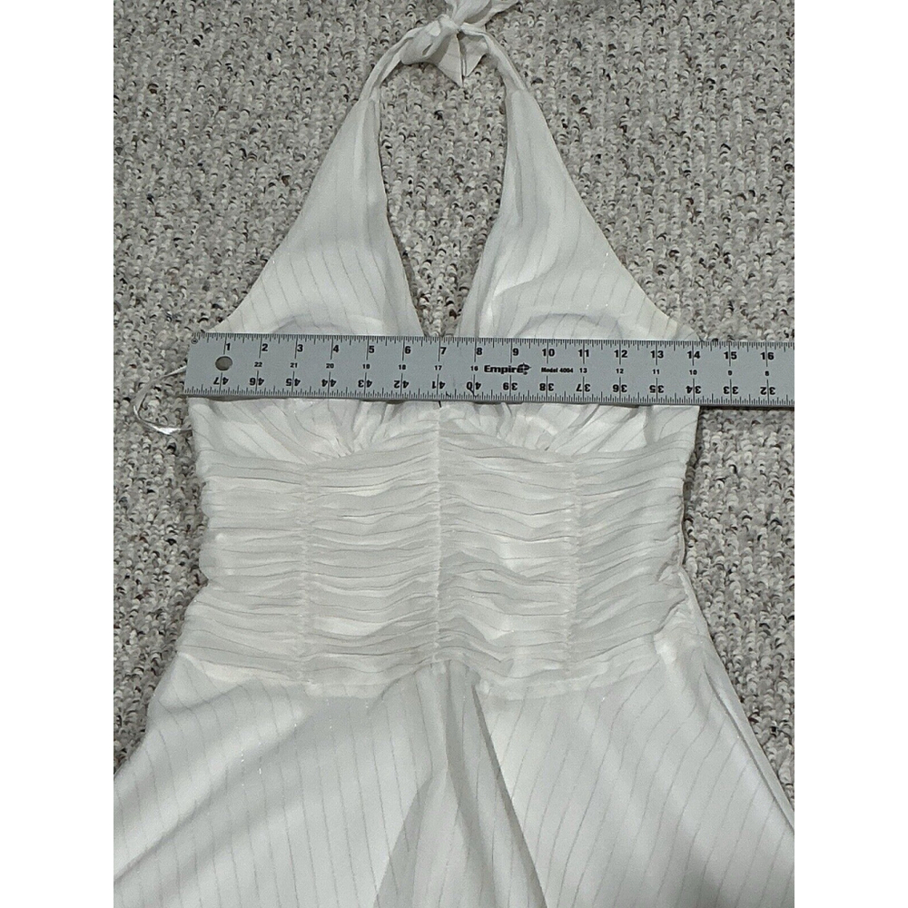 Womans Philip DeCaprio White With Gold Stripe Halter Fit N Flare Midi Dress 4 - Picture 6 of 9